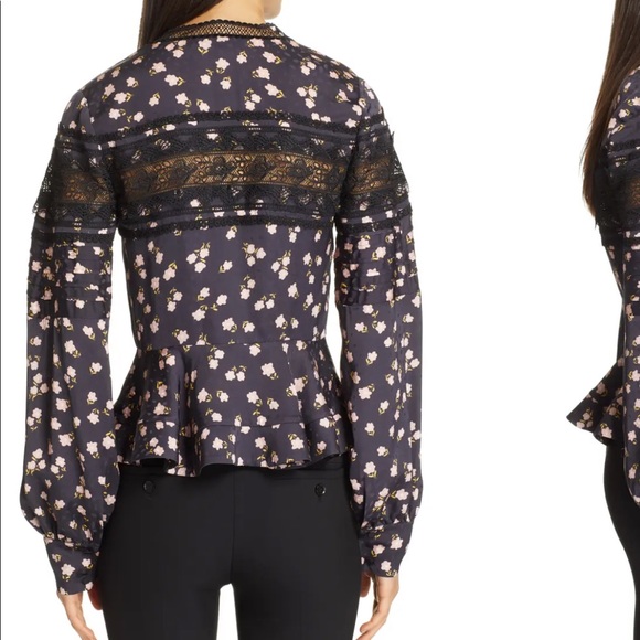 Self Portrait Ditsy Floral Print Peplum Top - Picture 6 of 7